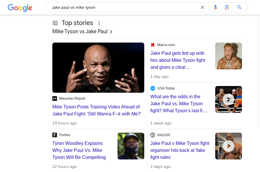Google: Jake Paul vs Mike Tyson